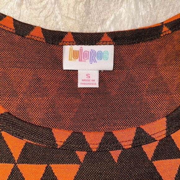 LLR S Carly Black Orange Triangular Print Crewneck Short Sleeve Hi Low Dress - Picture 10 of 12